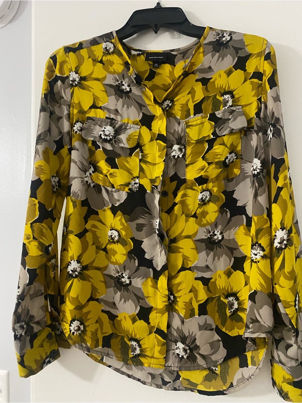 Who What Wear Yellow Floral Button-Down Blouse